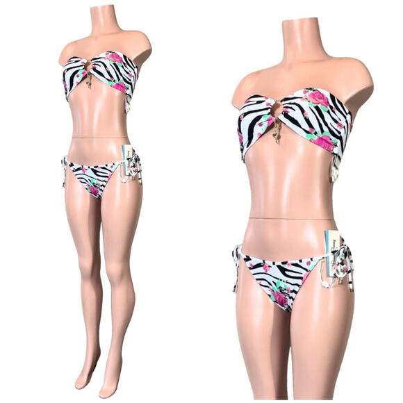 Beach Bunny Bethany Bandeau & Constance Tie Side Bottom - Zebra Rose SZ XL $190 - Picture 3 of 14